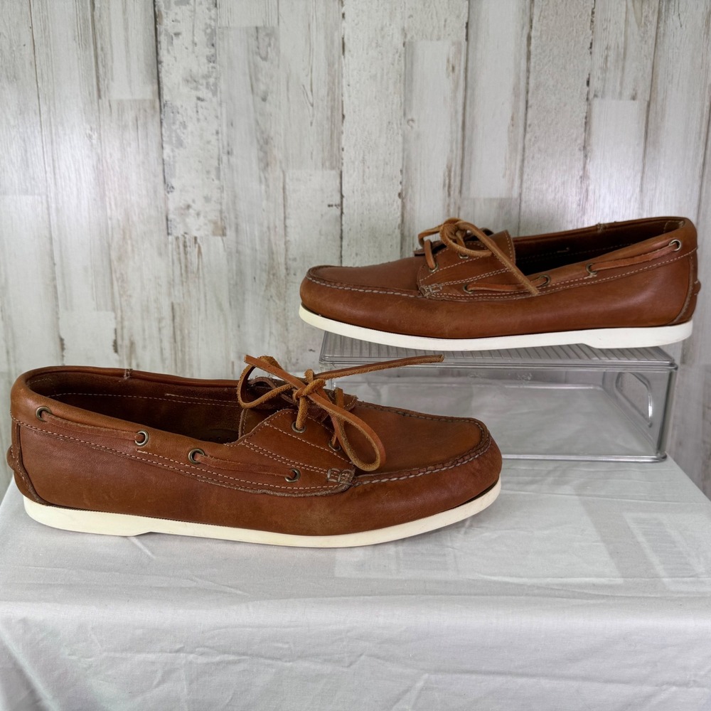 G.H. Bass & Co Boat Shoes Men 11.5 Brown Leather Moccasin Loafers Classic Preppy